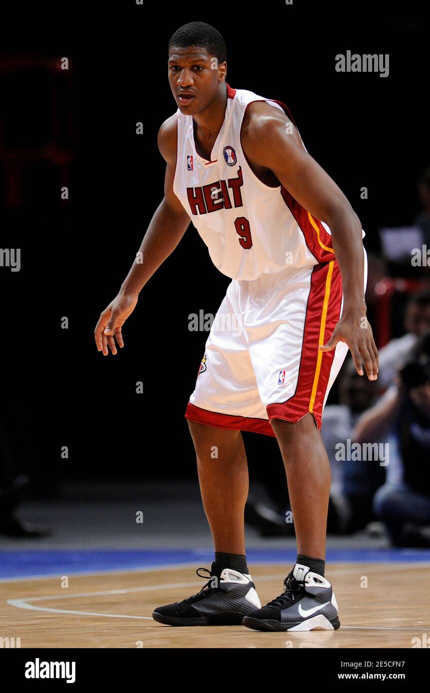 French Yakhouba Diawara of Miami Heat during the NBA exhibition Basketball  match, New Jersey Nets vs Miami Heat at the Palais Omnisports de Paris  Bercy in Paris, FRance on October 09, 2008 .