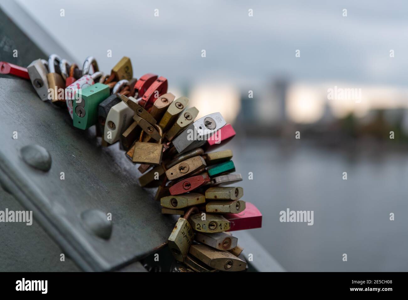 Padlocks on the Love Lock Bridge (Eiserner Steg, Iron Bridge) in