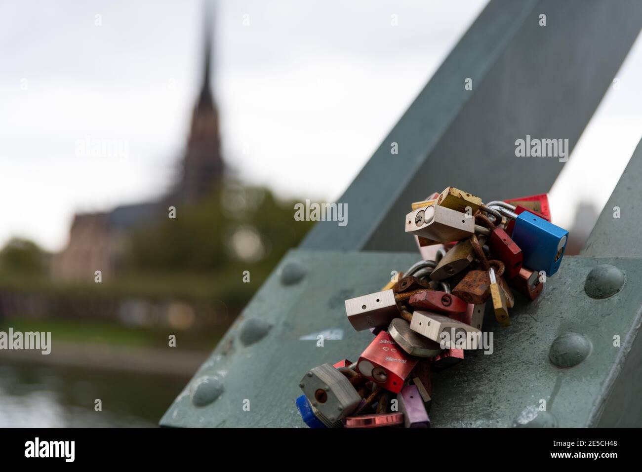 Padlocks on the Love Lock Bridge (Eiserner Steg, Iron Bridge) in