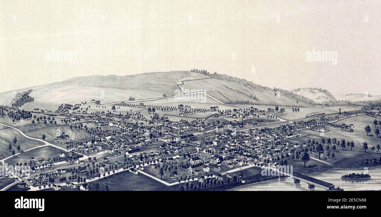 Vintage pictorial map of Bainbridge, New York in the United States