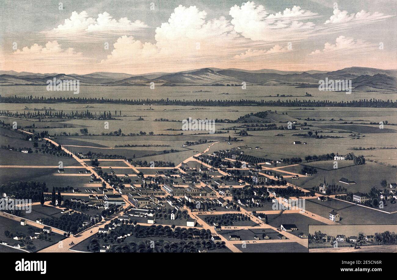 Vintage pictorial map of Oregon, Jacksonville in the United States Stock Photo - Alamy