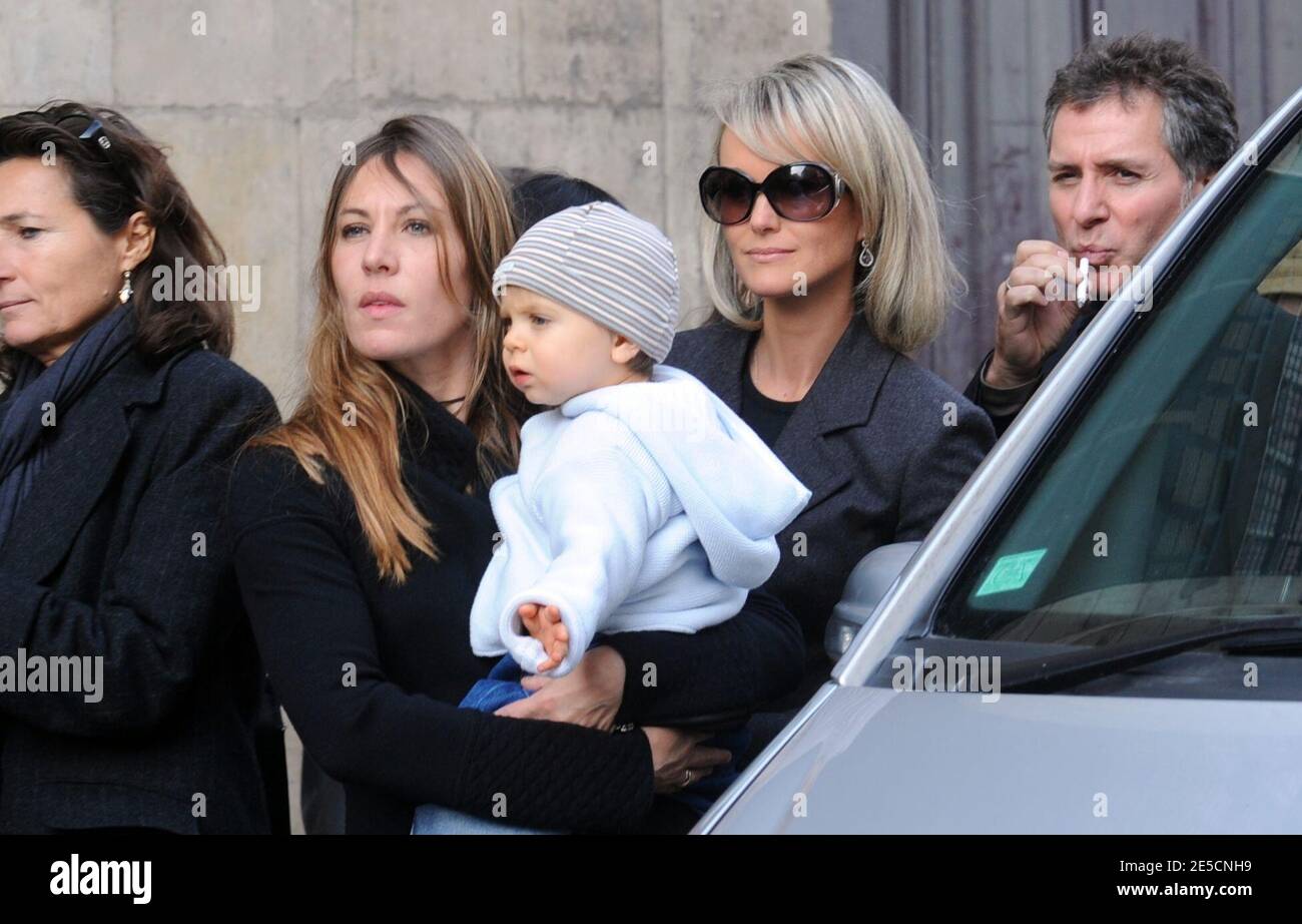 Laeticia Hallyday With Daughter Jade And Mathilde Seigner With Son Louis Attend The Funeral Of Francoise Seigner Actrice And Comedie Francaise Member At Saint Jacques Du Haut Pas Church In Paris France On