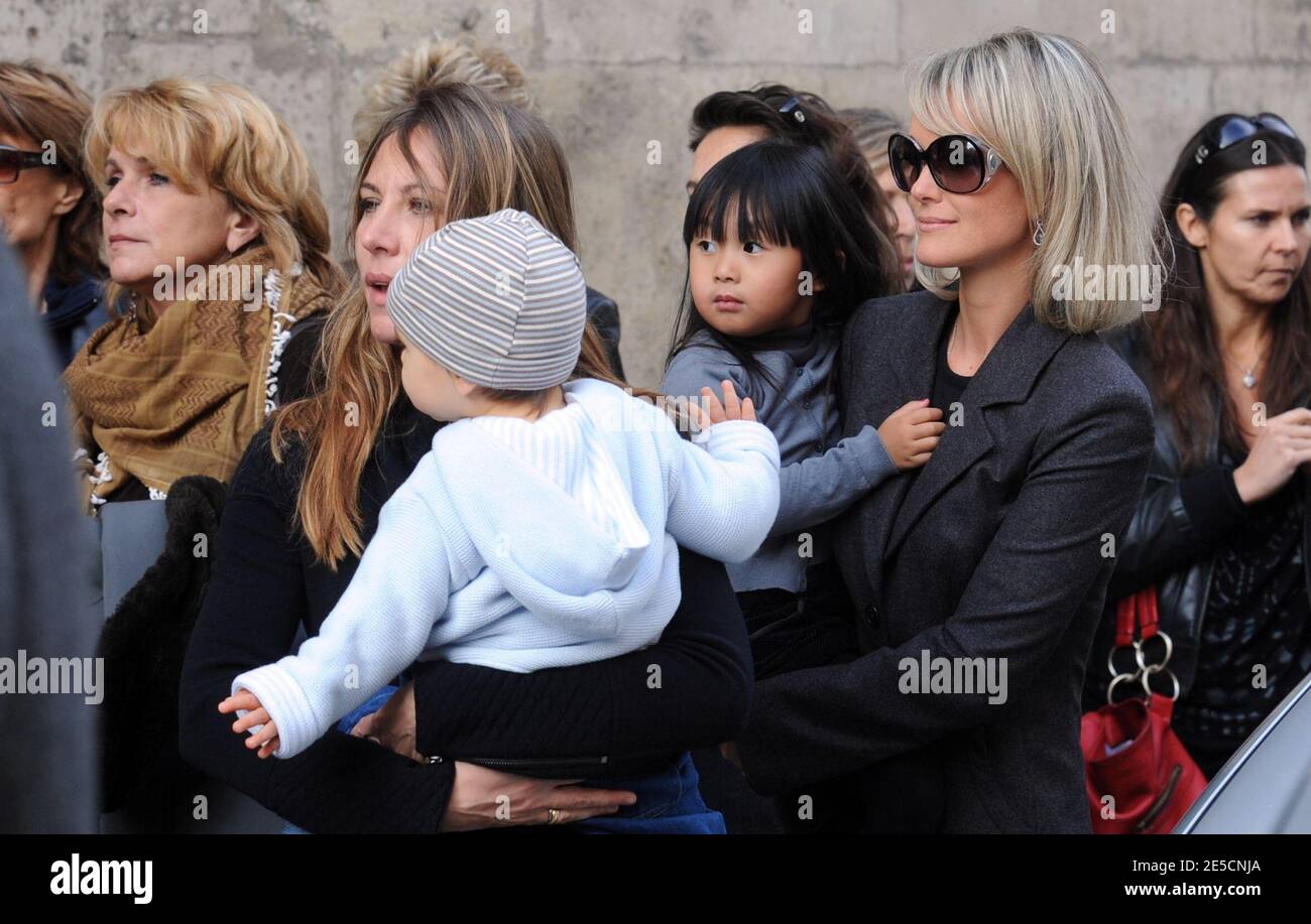 Laeticia Hallyday With Daughter Jade And Mathilde Seigner With Son Louis Attend The Funeral Of Francoise Seigner Actrice And Comedie Francaise Member At Saint Jacques Du Haut Pas Church In Paris France On