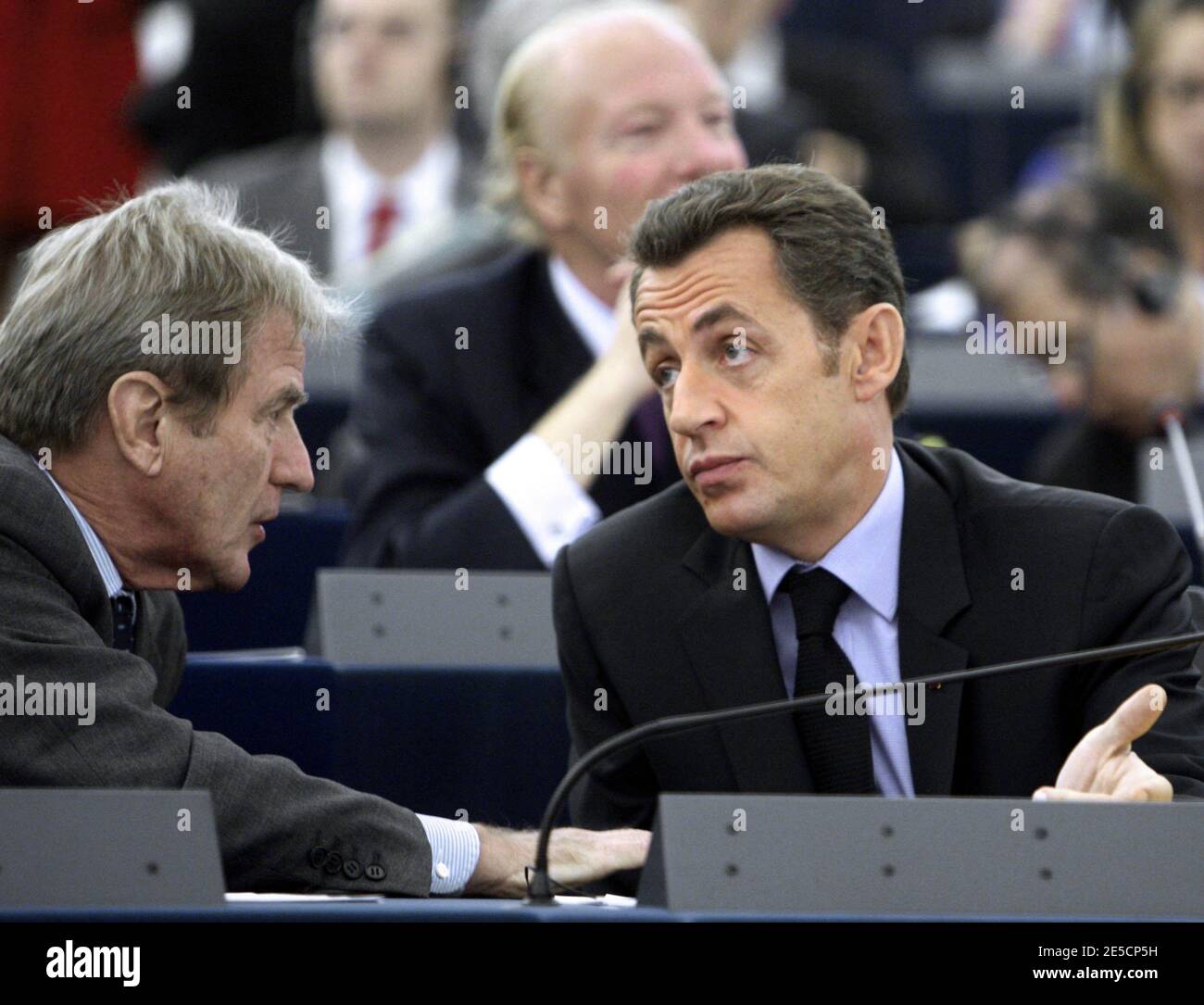 French President Nicolas Sarkozy R Speaks With French Foreign French President Nicolas Sarkozy R Speaks With French Foreign