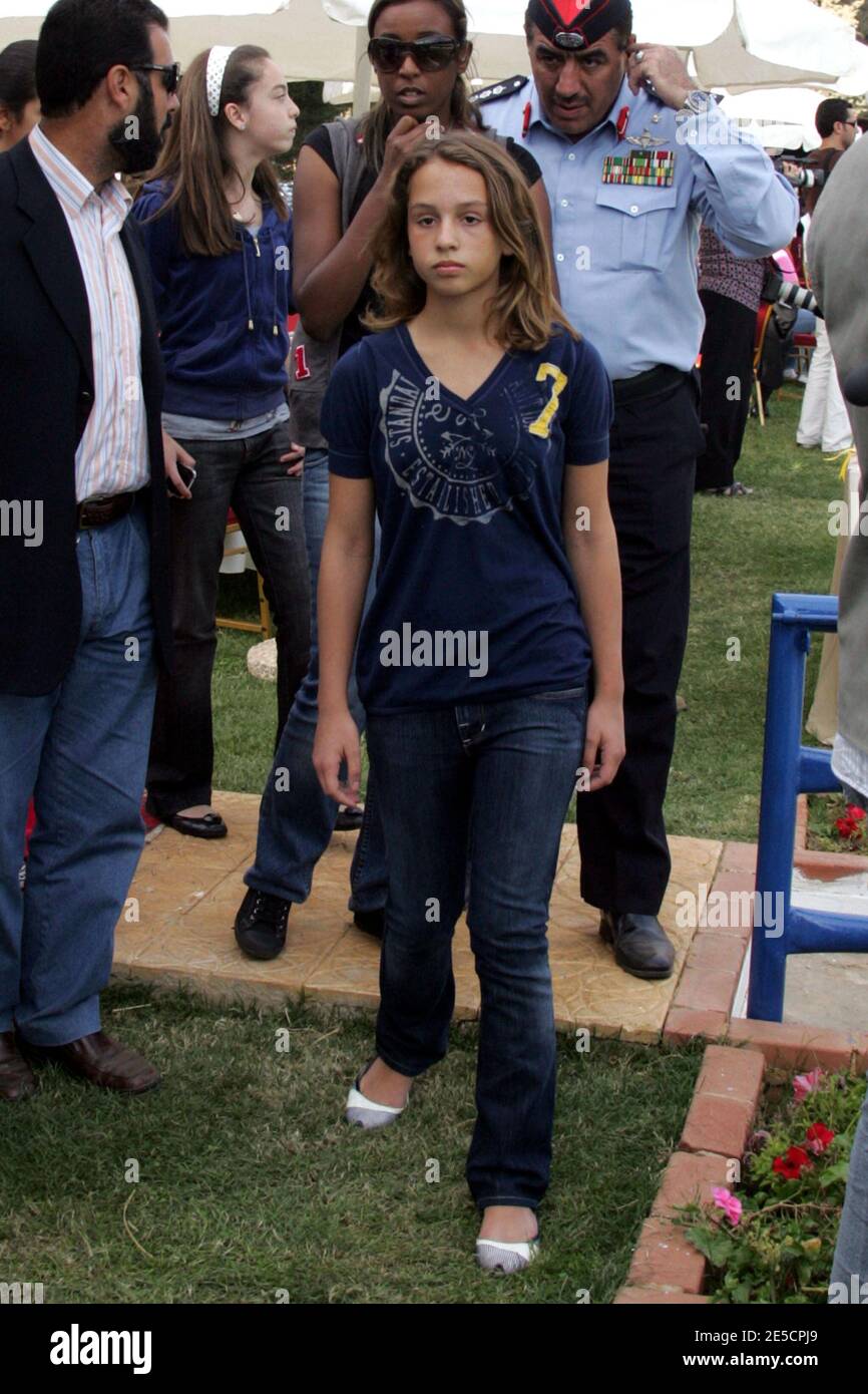 Jordan's Princess Iman Bint Abdullah, 12 year-old daughter of King Abdullah  II and Queen Rania, after she and her horse Saqir an Arabian filly won  second prize during the Middle East Championships