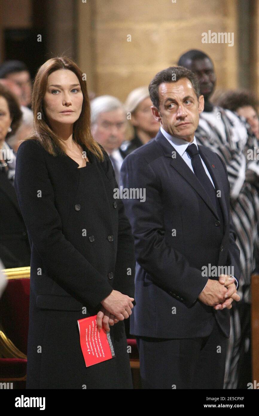 French First lady Carla Bruni-Sarkozy and President Nicolas Sarkozy attend  Requiem mass at Notre Dame Cathedral in Paris for Franco-Belgian Sister  Emmanuelle, member of the order of of Our Lady of Sion,