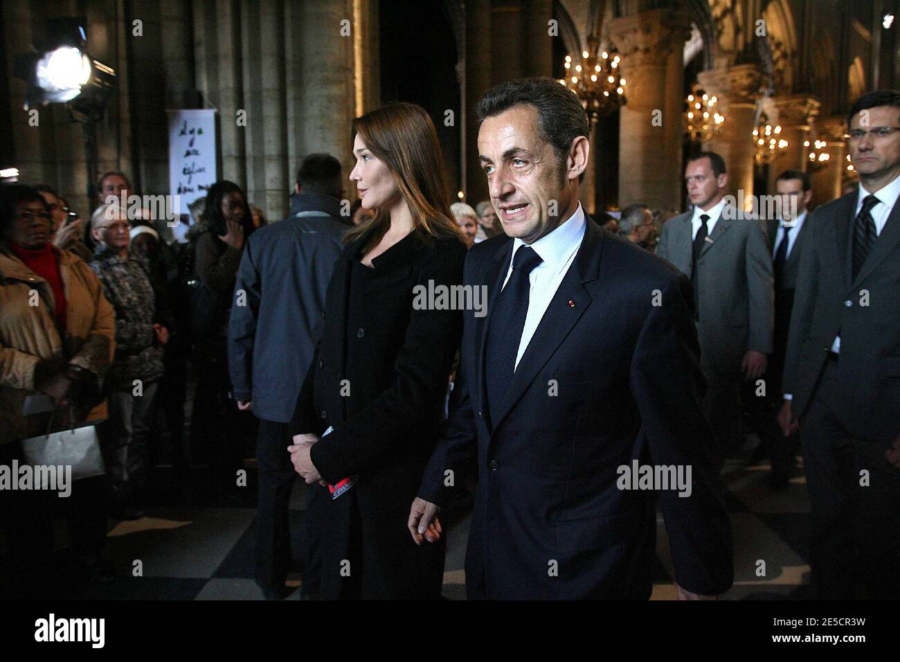 French First lady Carla Bruni-Sarkozy and President Nicolas Sarkozy after  Requiem mass at Notre Dame Cathedral in Paris for Franco-Belgian Sister  Emmanuelle, member of the order of of Our Lady of Sion,