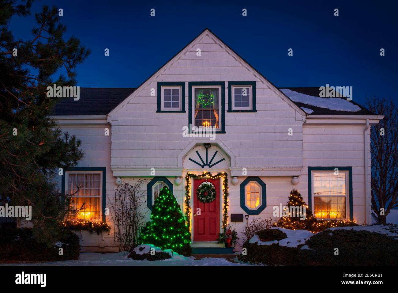 A tradional North American home decorated for Christmas. Stock Photo