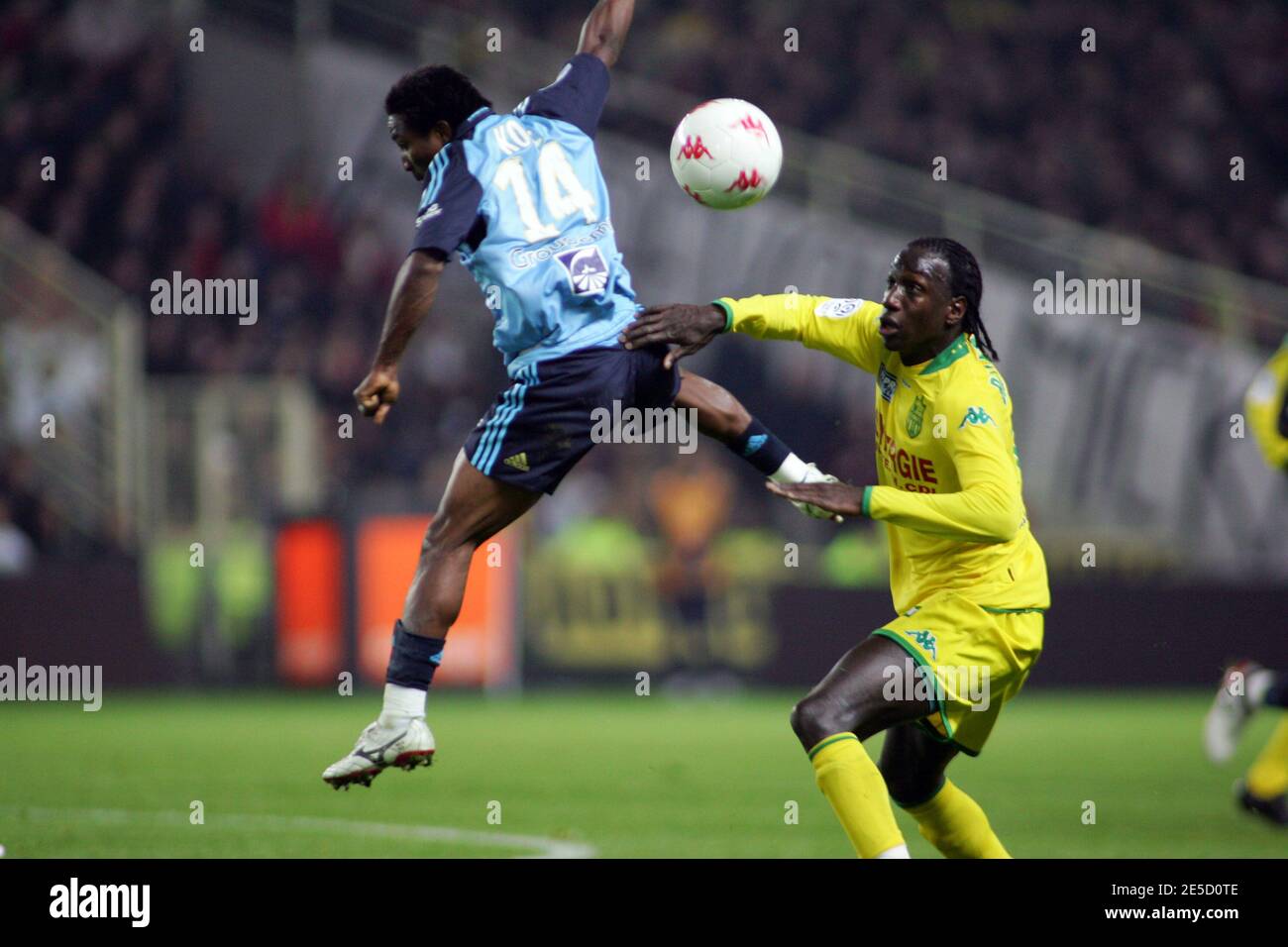 Marseille S Bakari Kone And Nantes Mamadou Bagayoko During The French First League Soccer Match Nantes Vs Marseille At The Beaujoire Stadium In Nantes France On October 29 2008 The Match Ended In