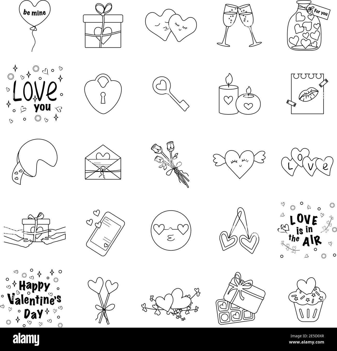 Simple black line icons for valentine day Stock Vector