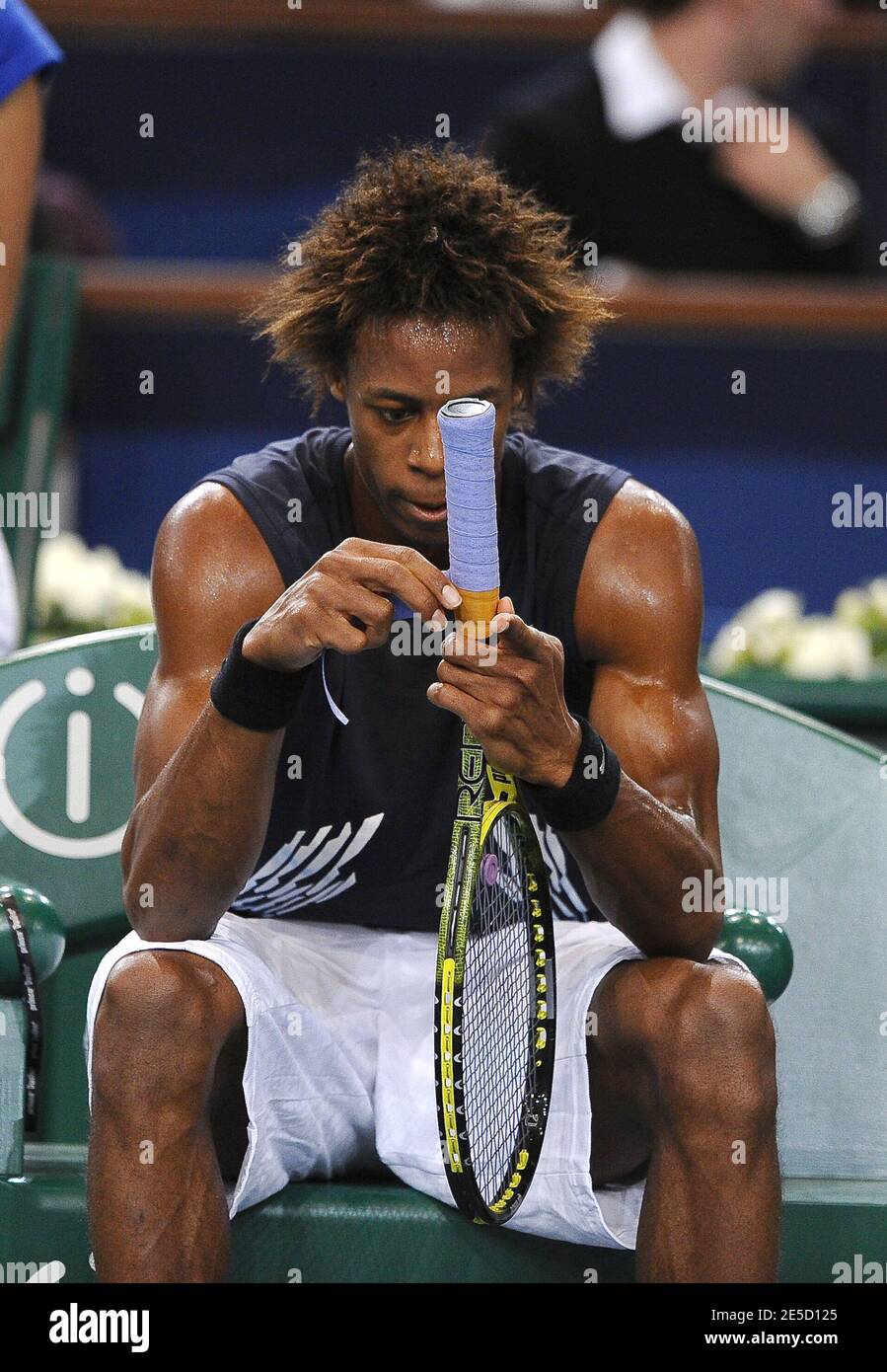 France's Gael Monfils is defeated by Spain's Rafael Nadal, 6-3, 6-2 in  their third round match of the BNP Parisbas Masters indoor tennis  tournament at the Palais Omnisports Paris-Bercy in Paris, France,