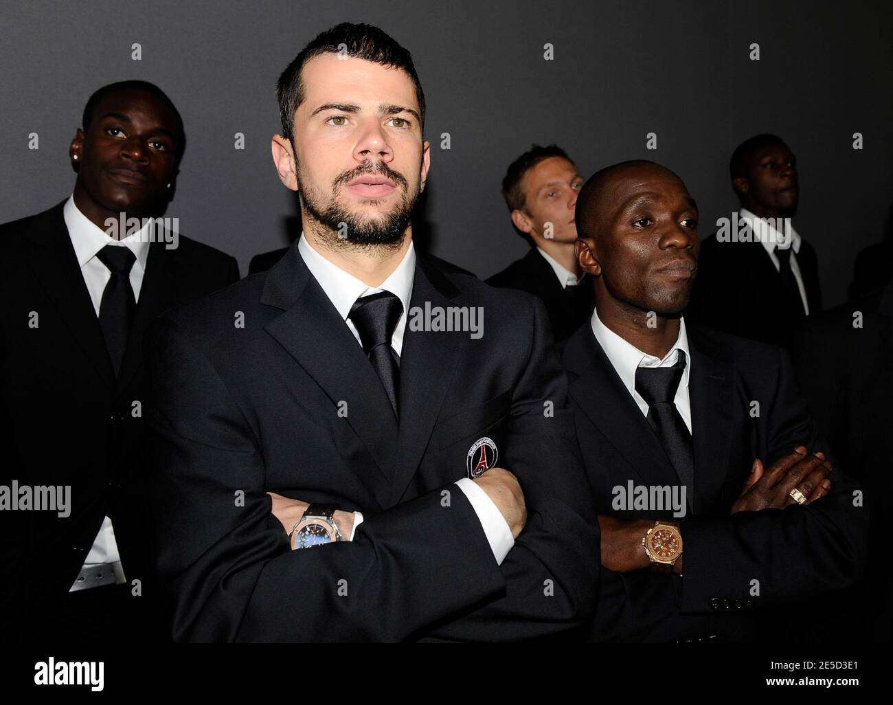 Mateja Kezman and Claude Makelele during the Opening of the new Formation Center of the Paris-St-Germain soccer club in Saint-Germain-en-Laye, France on November 4, 2008. Photo by Henri Szwarc/Cameleon/ABACAPRESS.COM Stock Photo
