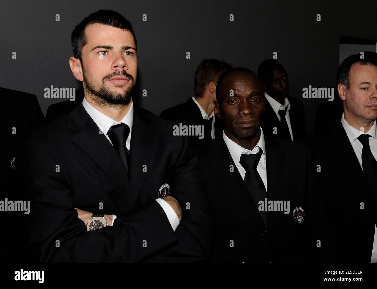 Mateja Kezman and Claude Makelele during the Opening of the new Formation Center of the Paris-St-Germain soccer club in Saint-Germain-en-Laye, France on November 4, 2008. Photo by Henri Szwarc/Cameleon/ABACAPRESS.COM Stock Photo