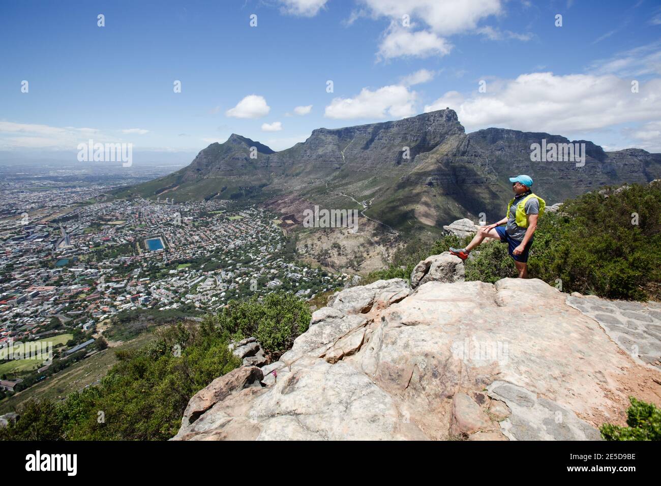 Man hiking on Lion's Head, Table Mountain National Park, Cape Town, Western Cape, South Africa Stock Photo