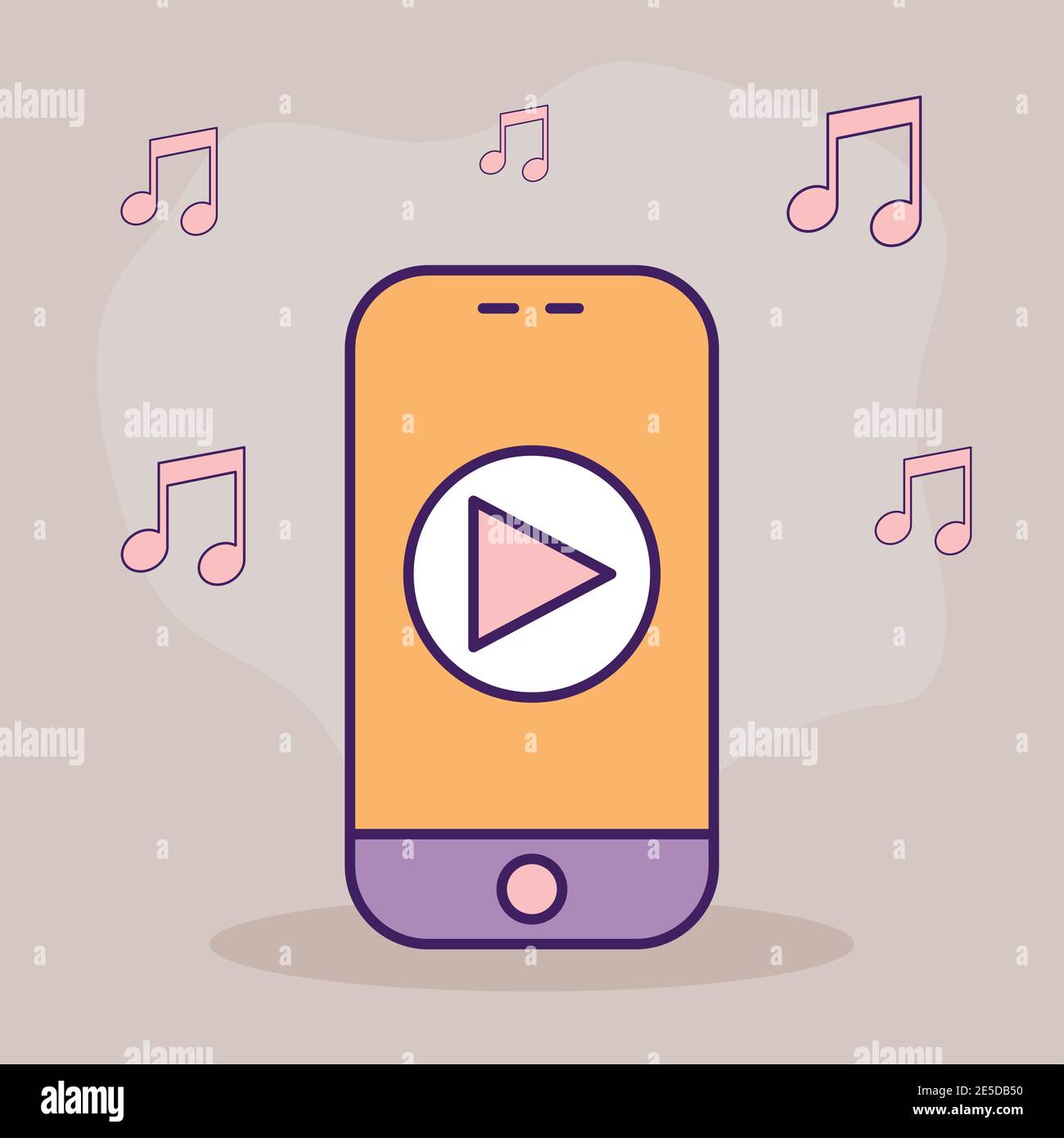 smartphone with one play symbol on it and music notes Stock Vector ...