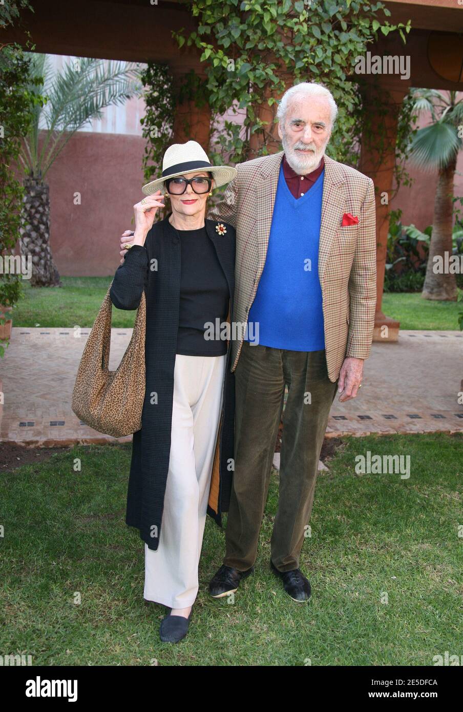 British actor Christopher Lee and his wife Gitte arriving for a lunch