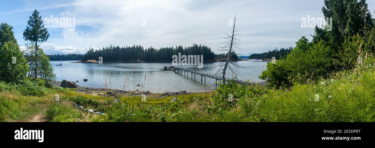 wooden pier on beach, Coastal landscape, British Columbia, Canada Stock Photo