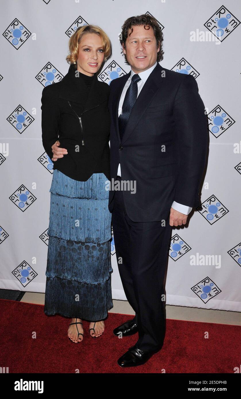 Actress Uma Thurman and companion Arpad Busson attend 'The Room to Grow' 10th Anniversary Benefit Gala held at Christie's in New York City, NY, USA on December 2, 2008. Photo by Slaven Vlasic/ABACAPRESS.COM Stock Photo