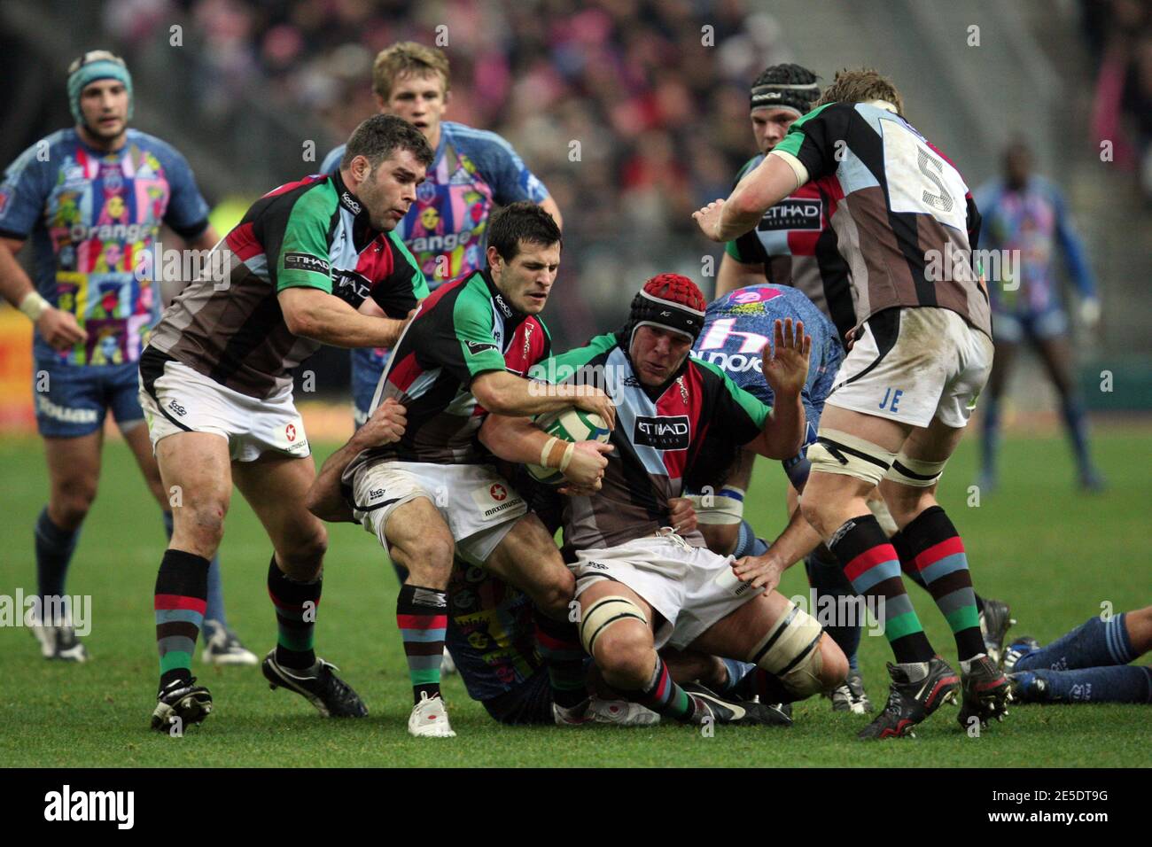 Harlequins's Danny Care and James Percival during european HCup match Stade Francais vs Harlequins. In Stade de France near Paris on december 6, 2008. Harlequins won 15-10. Photo by Malkon/Cameleon/ABACAPRESS Stock Photo