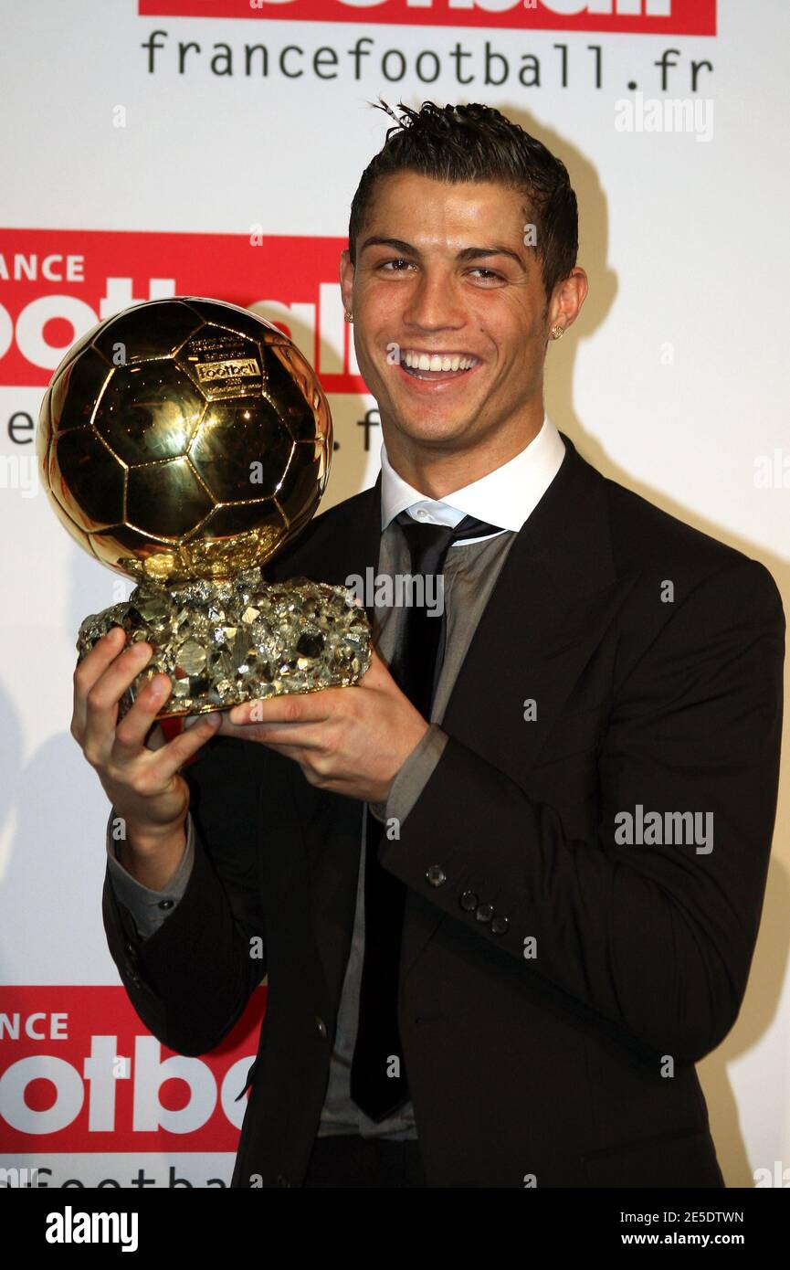 Portgual's Cristiano Ronaldo holds the 'Ballon D'Or France Football