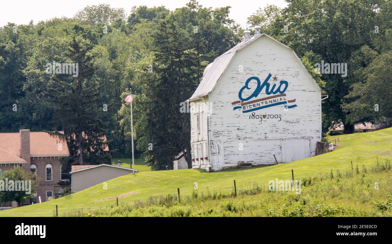 Painted Ohio Bicentennial 1803-2003 barn in Harrison County, Ohio. Stock Photo