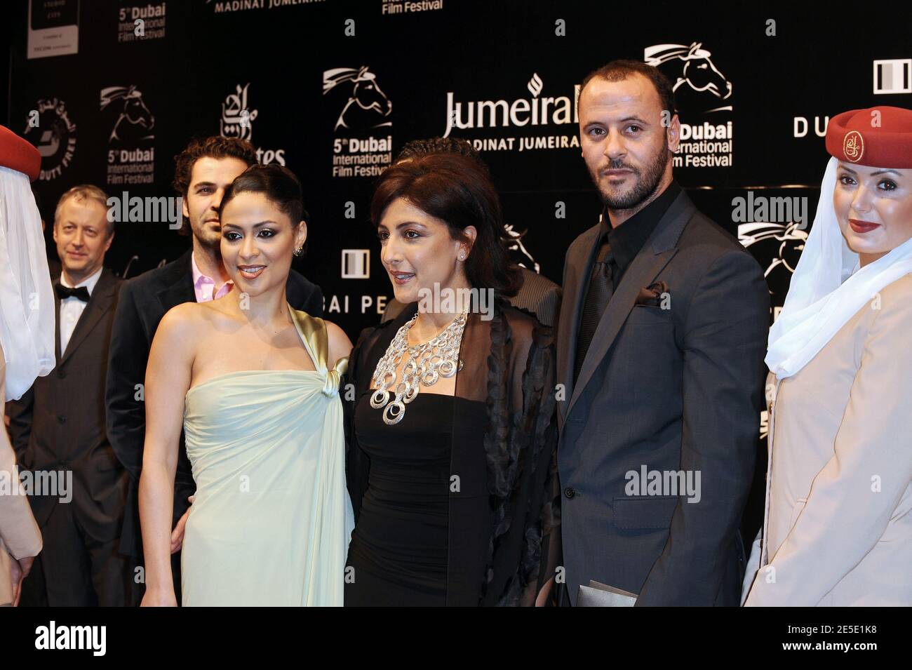 French-Palestinian actress Yasmine Al Masri, director Najwa Najjar and actor Ali Suliman arrive for the screening of 'Pomegranates and Myrrh', during 5th Dubai International Film Festival, in Dubai, United Arab Emirates, on December 13, 2008. Photo by Ammar Abd Rabbo/ABACAPRESS.COM Stock Photo