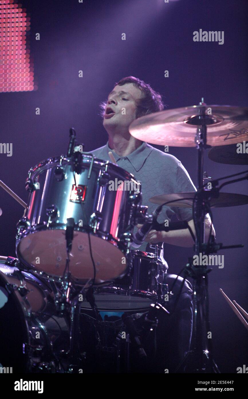 Oasis drummer Chris Sharrock performs live at Madison Square Garden in ...