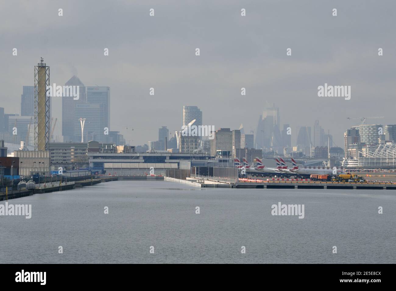 London City Airport using remote (virtual) Air Traffic Control (ATC) tower to guide planes at the airport Stock Photo