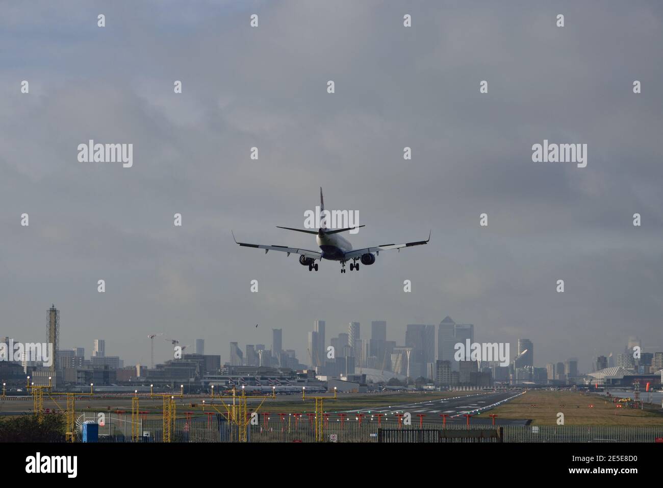 London City Airport using remote (virtual) Air Traffic Control (ATC) tower to guide planes at the airport Stock Photo