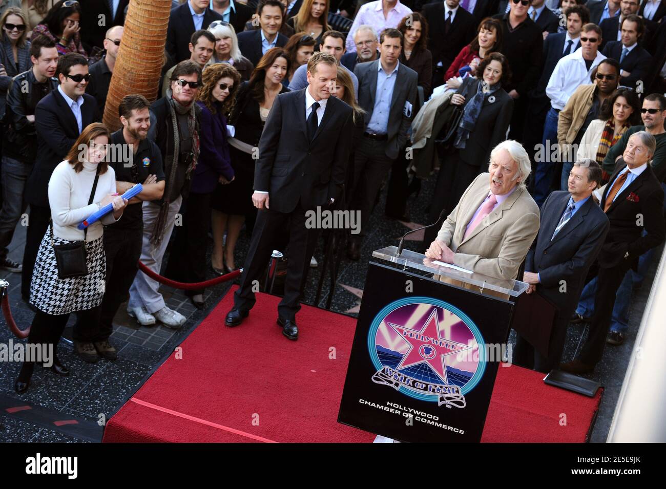 Kiefer Sutherland is honored with the 2,377th star on the walk of fame in Hollywood. Los Angeles, December 9, 2008. (Pictured: Kiefer Sutherland, Donald Sutherland). Photo by Lionel Hahn/ABACAPRESS.COM Stock Photo