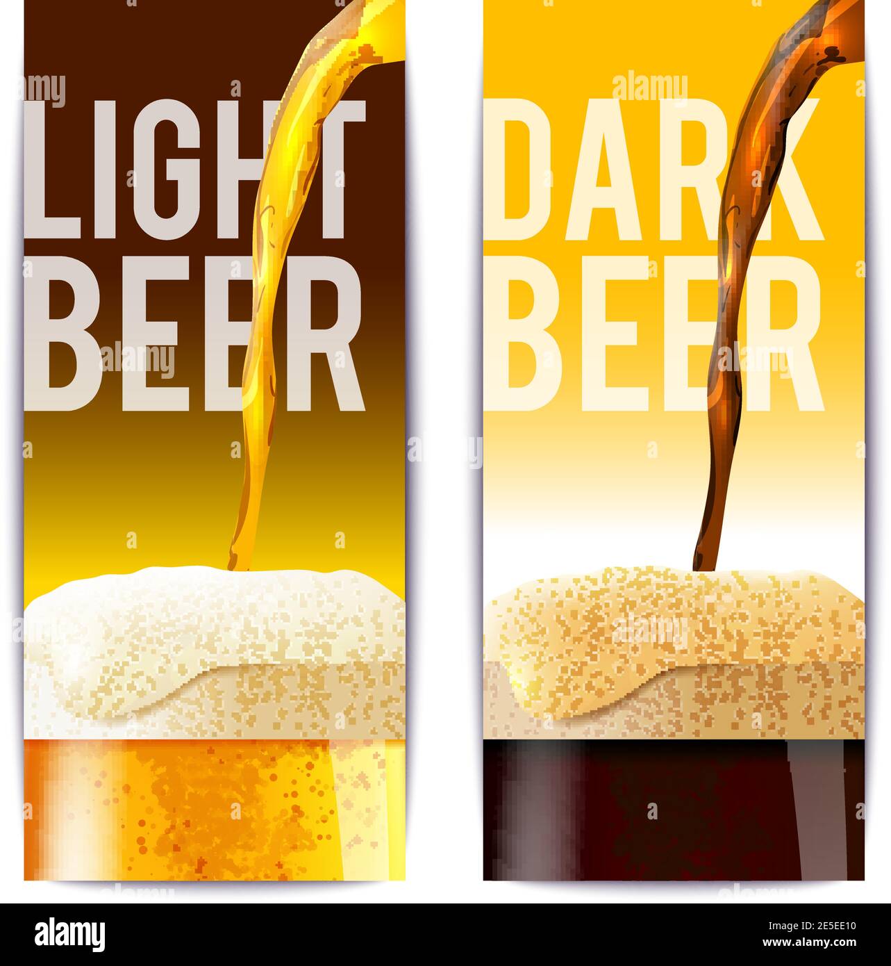 Beer banner vertical set with full realistic glasses isolated vector illustration Stock Vector