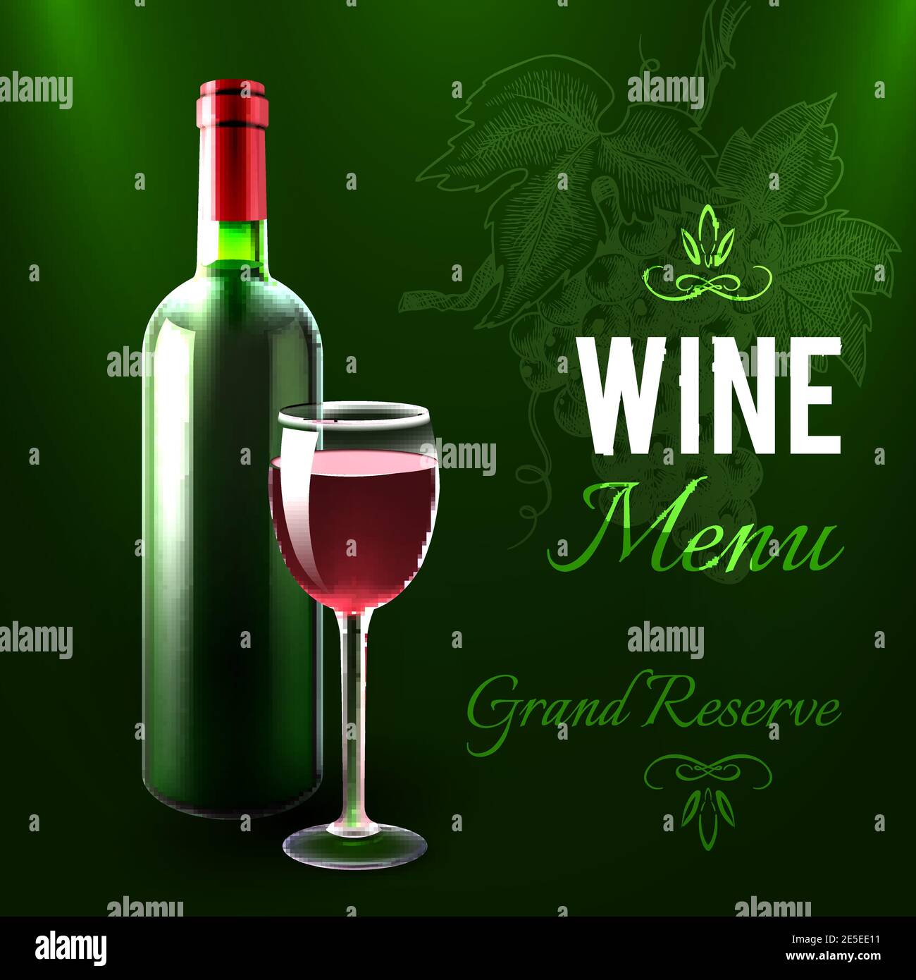 Wine menu template with red wine bottle and glass realistic vector