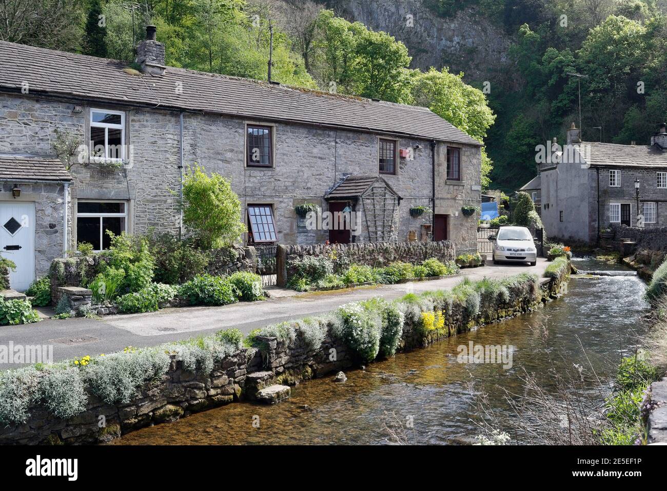 Waterside Cottages in Castleton in the Peak District Derbyshire England