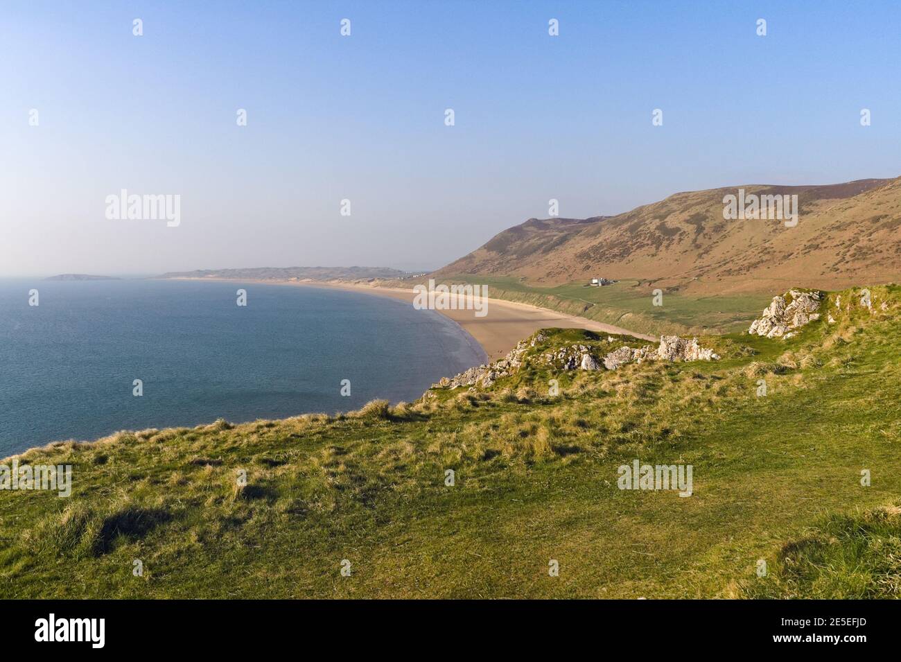 Rhossili Beach at Worms Head on the Gower peninsula Wales UK. Third