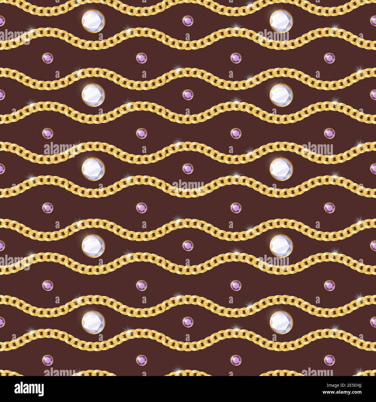 Jewelry realistic seamless pattern with gold chain on brown background vector illustration Stock Vector