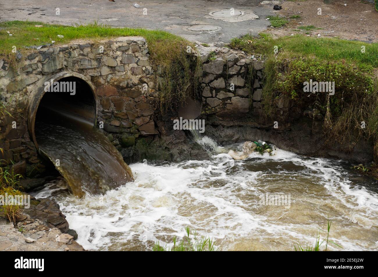 Polluted water of the Santiago river in el Salto, Jalisco Stock Photo