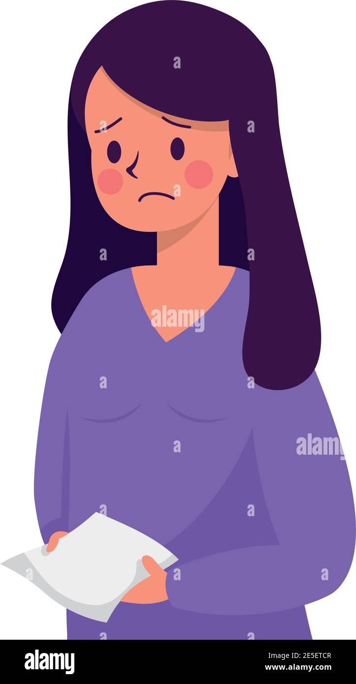 young woman with paper sheet victim of bullying character vector illustration design Stock Vector