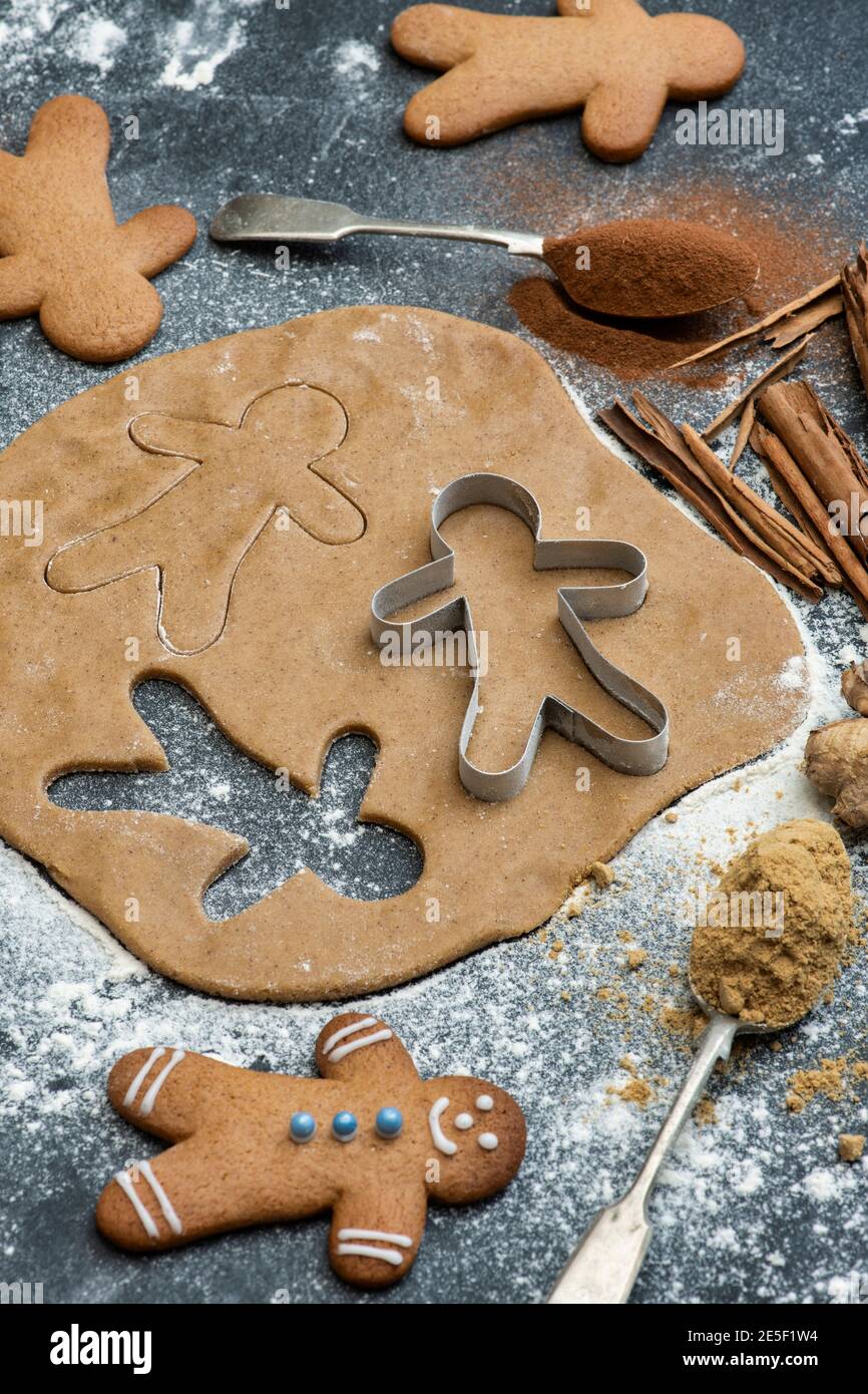 Gingerbread Men and biscuit dough Stock Photo