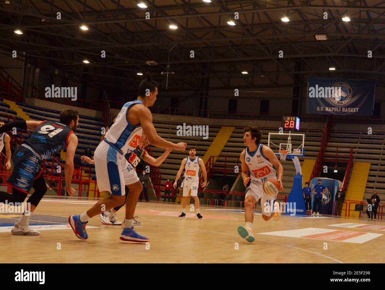 Naples, Italy. 27th Jan, 2021. Lorenzo Uglietti, player of Napoli Basket  fight for the ball during the match played at Palabarbuto sports hall of  Naples, the Napoli Basket won vs Ferrara in
