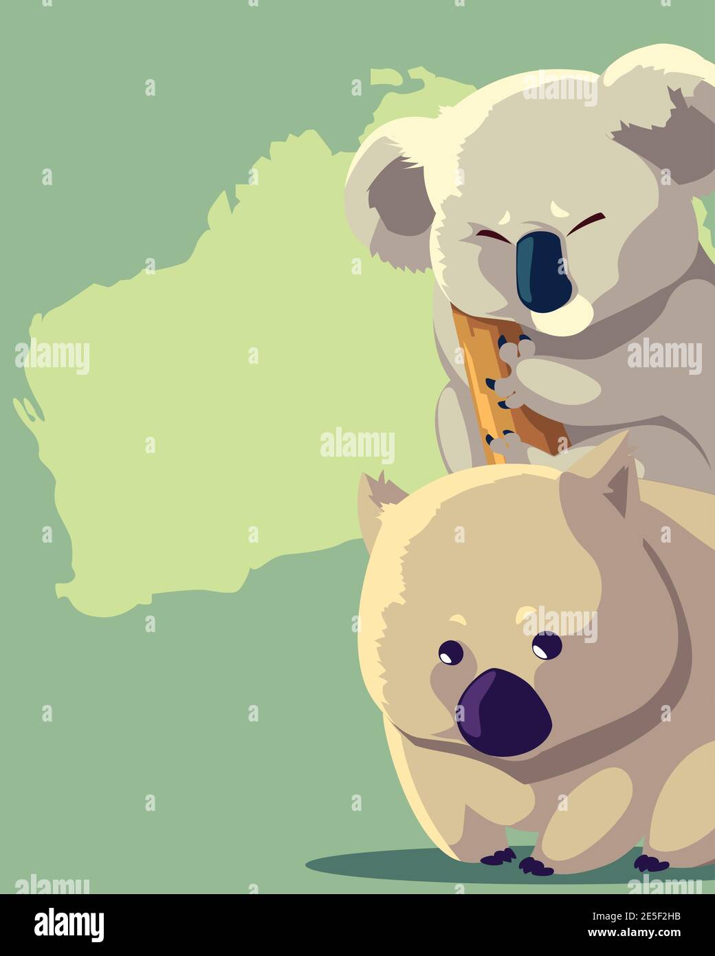 koala and wombat australian continent map animal wildlife vector ...