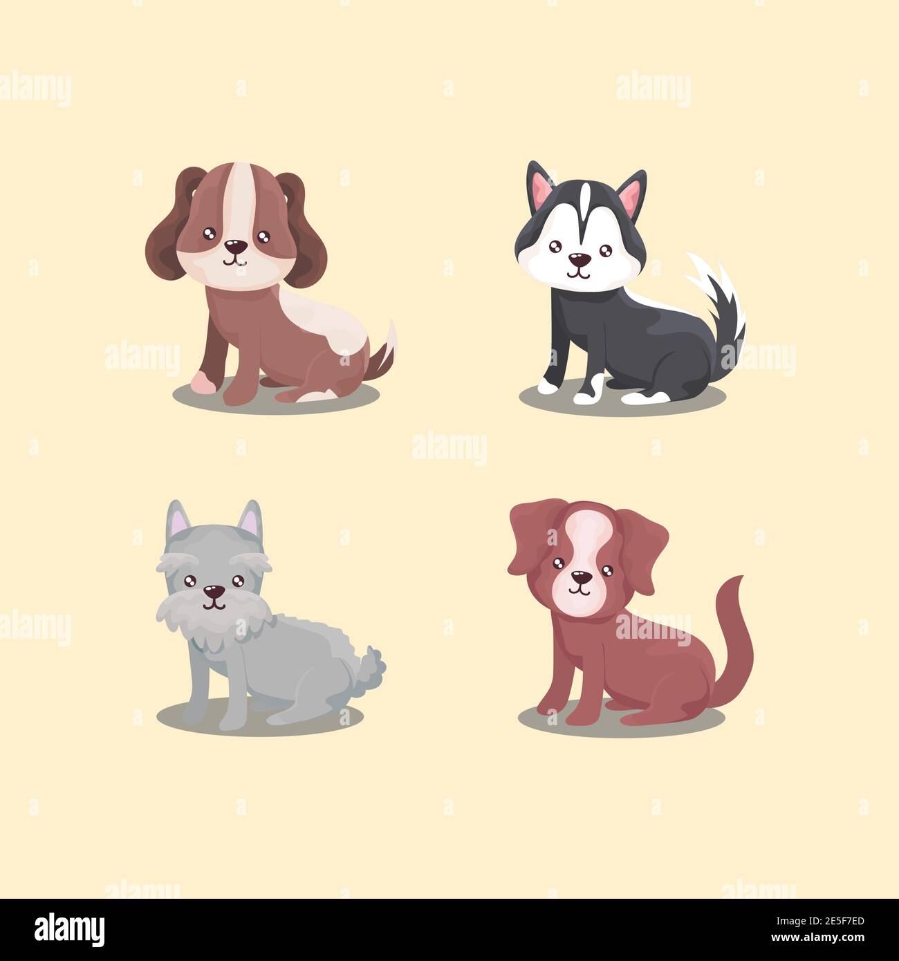 pet set icons, different dogs puppies sitting animals vector ...