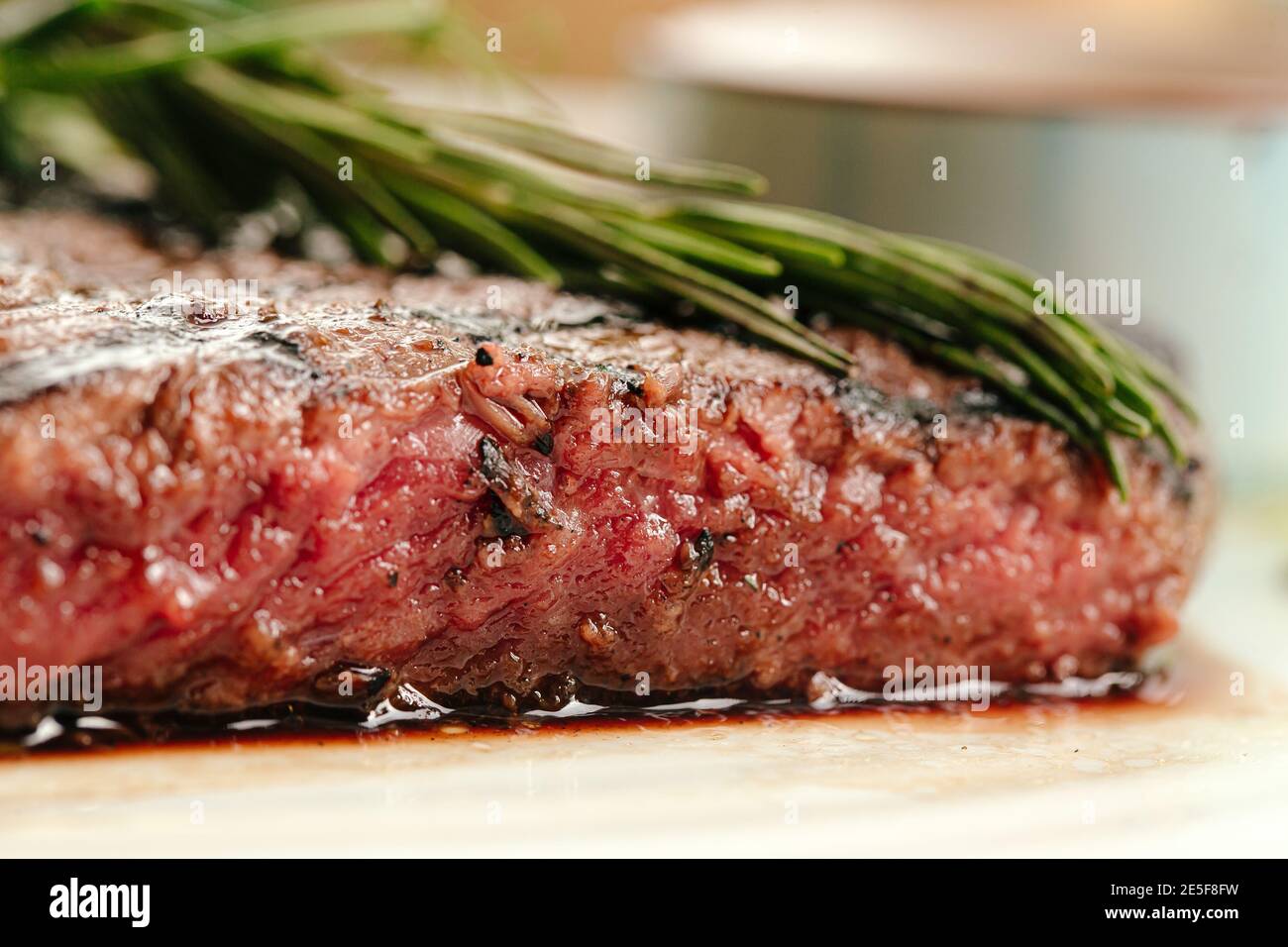Closeup on roasted beef medium rare steak Stock Photo