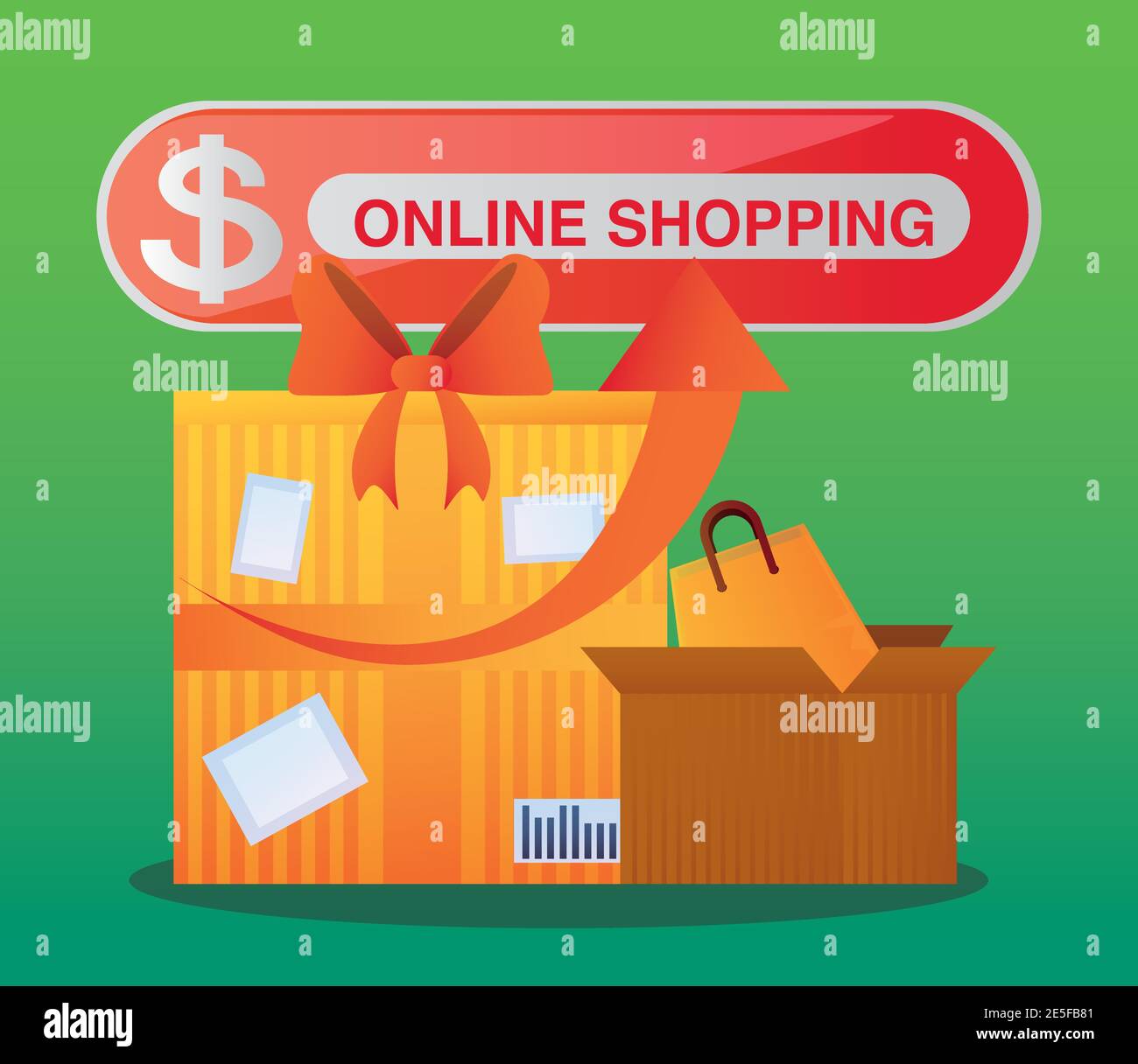 online shopping gift box bag click ordering digital vector illustration ...
