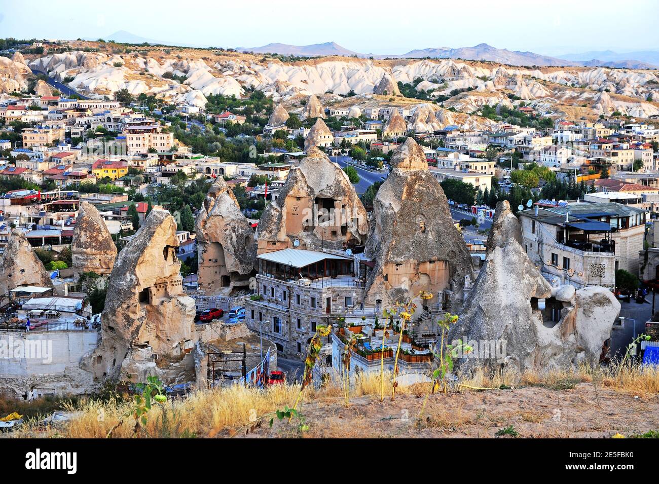 Scenic view of Goreme village in Cappadocia,Turkey Stock Photo