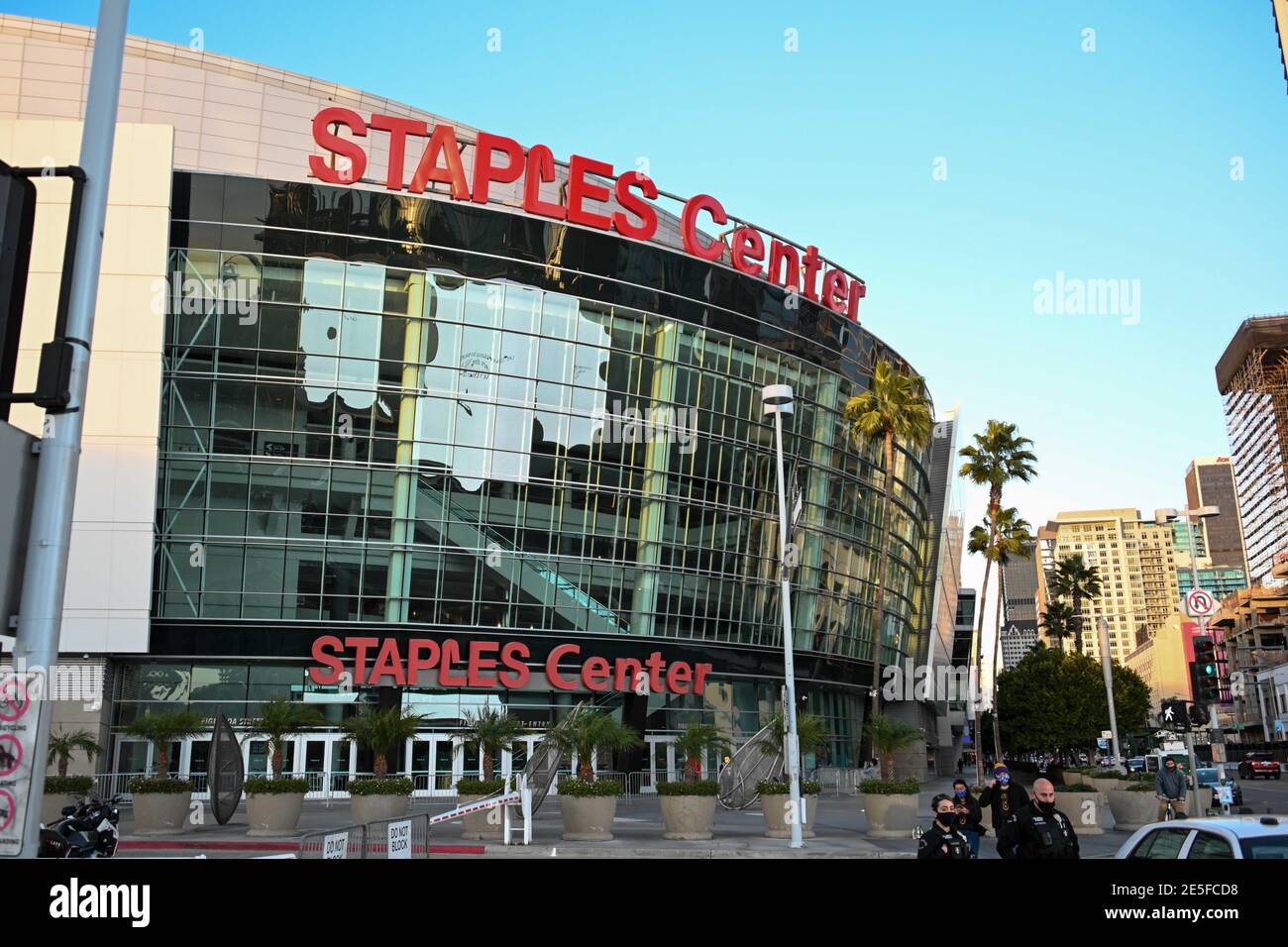 General overall view of Staples Center during a memorial for Kobe Bryant and daughter Gianna near Staples Center, Tuesday, Jan. 26, 2021, in Los Angel Stock Photo