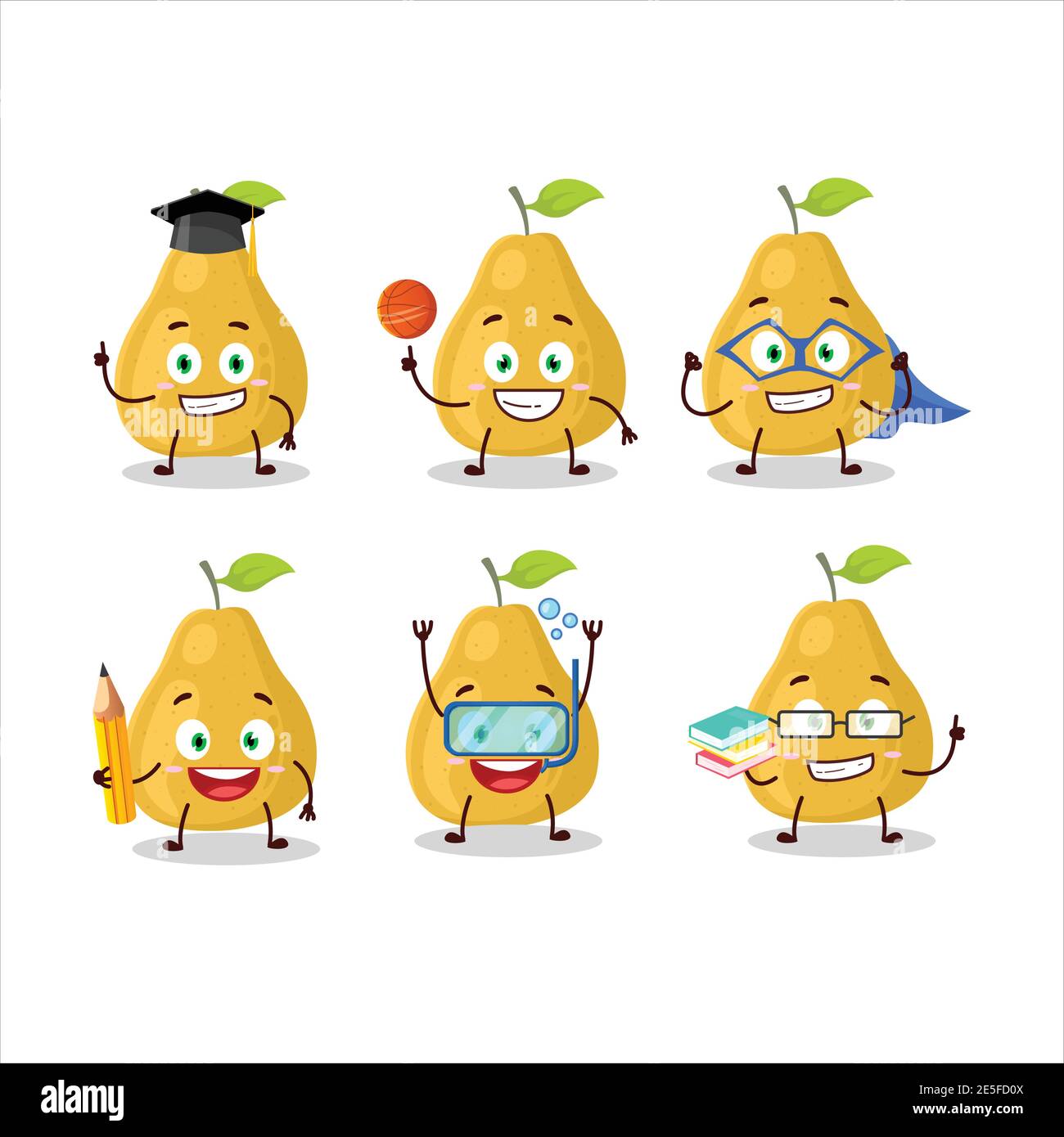 School student of pomelo cartoon character with various expressions