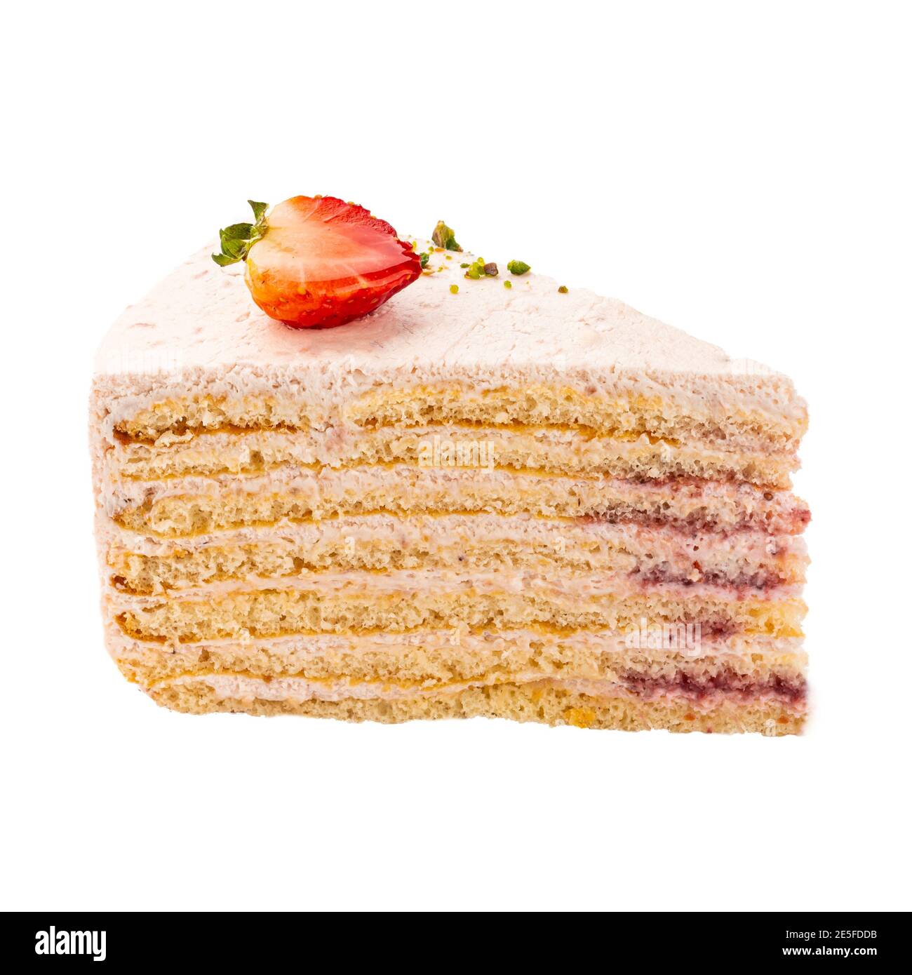 Isolated slice of strawberry cake with cream Stock Photo - Alamy