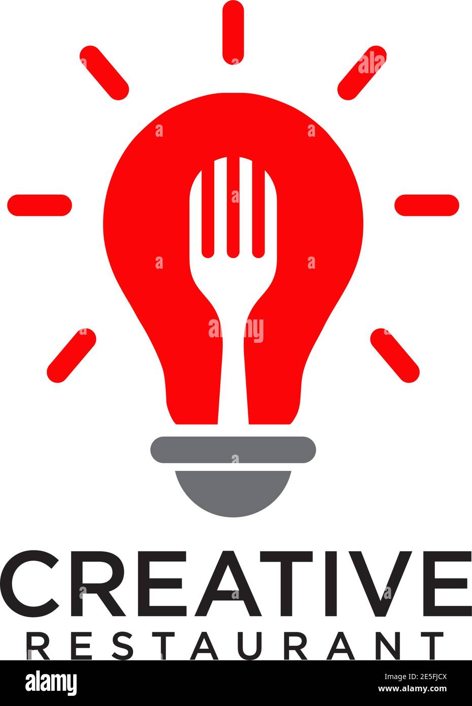 Creative restaurant logo with using bright lamp incorporated with fork design template Stock Vector