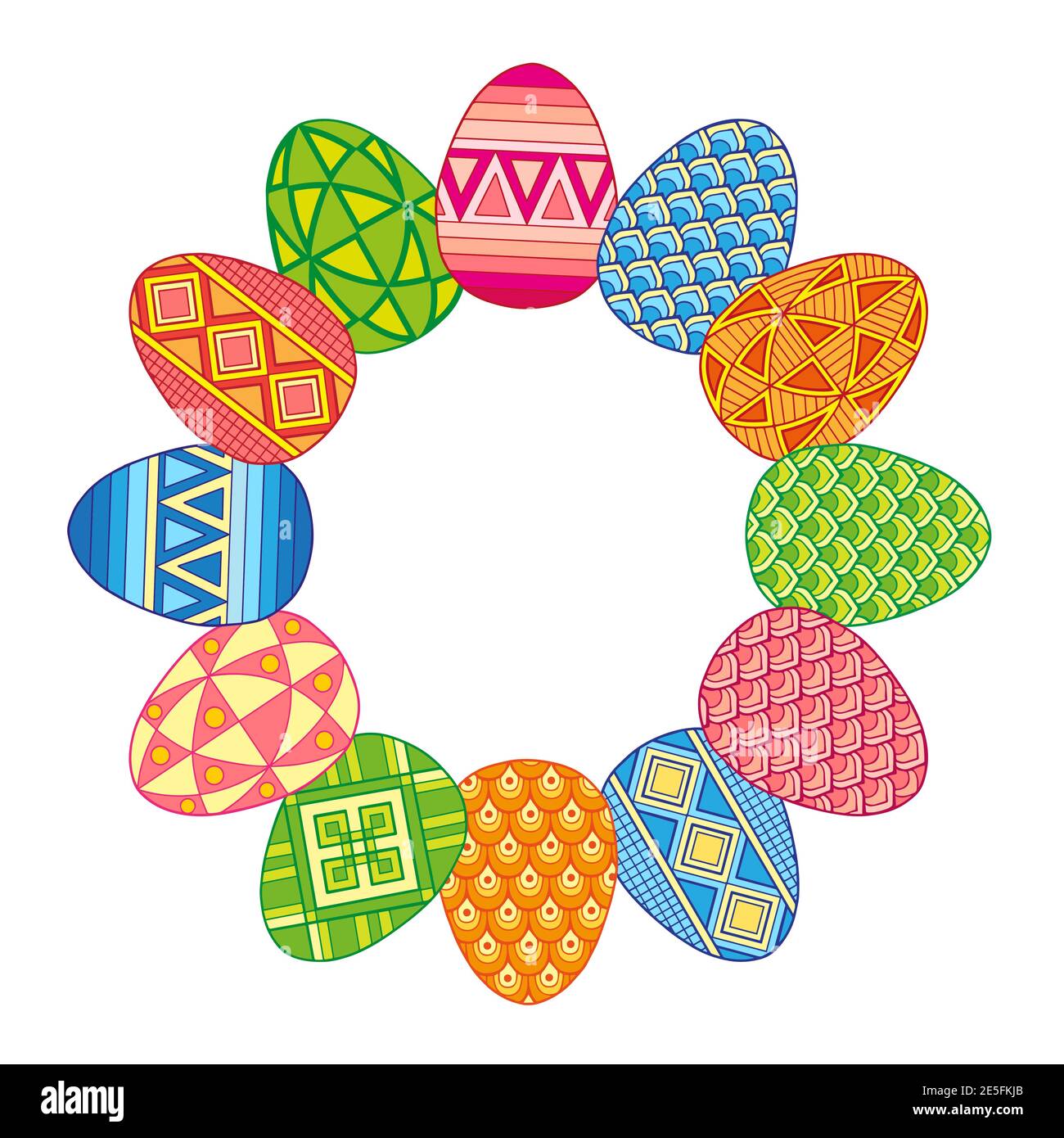 Frame with bright easter eggs on a white background. Happy Easter Stock Vector