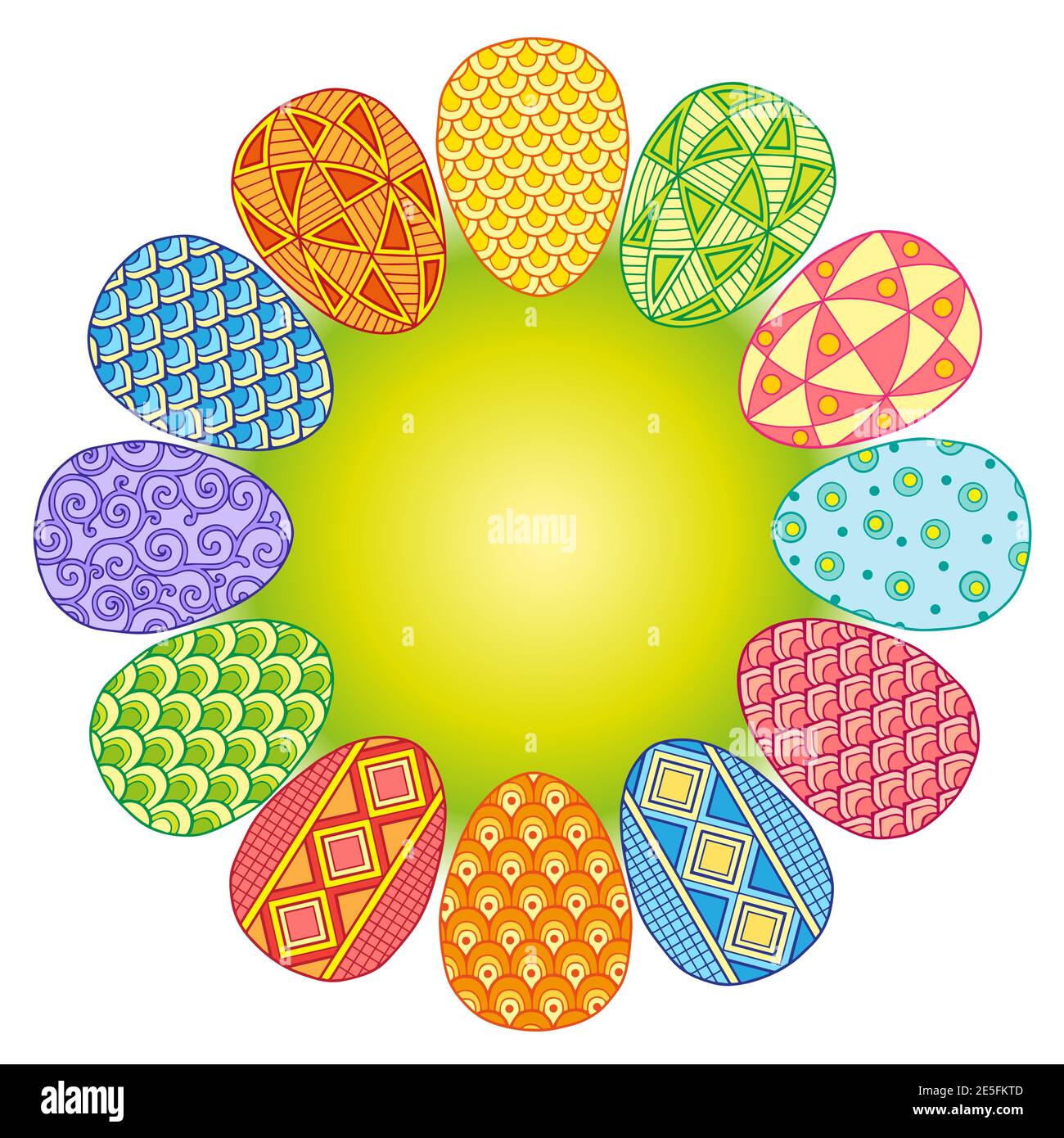 Frame with bright easter eggs on a white background. Happy Easter Stock Vector